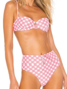 Onia Pink Gingham Two-Piece High-Waist Bikini, Large top Medium Bottom NWT